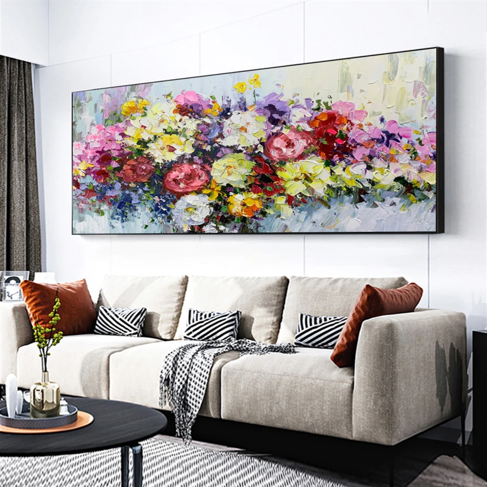 

Large 100% Handmade Thick Textured Pictures Hand-Painted Palette Knife Flower Oil Painting Canvas Wall Art For Living Room