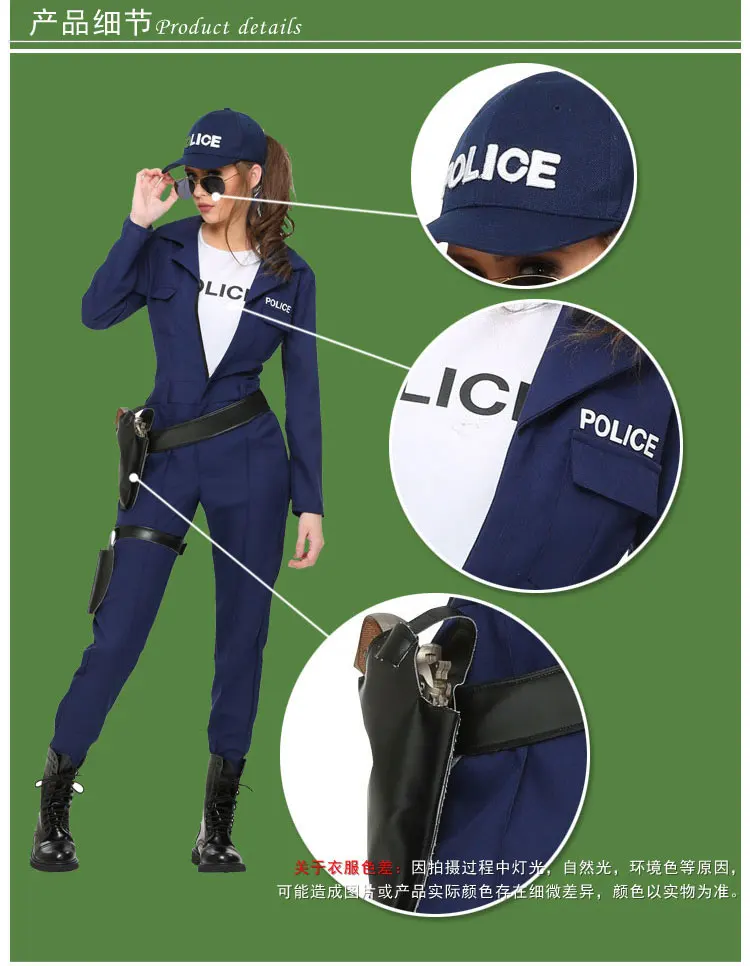 Kids Police Officer Cosplay Costume Carnival Party Fancy Clothing Set Jumpsuit Children's Day Wear Girls Policewoman Uniform