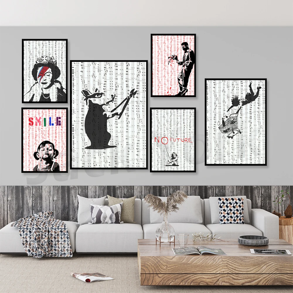 

Banks Girl Balloon Orangutan Dog Vintage Wall Art Canvas Painting Nordic Posters And Prints Wall Pictures For Living Room Decor
