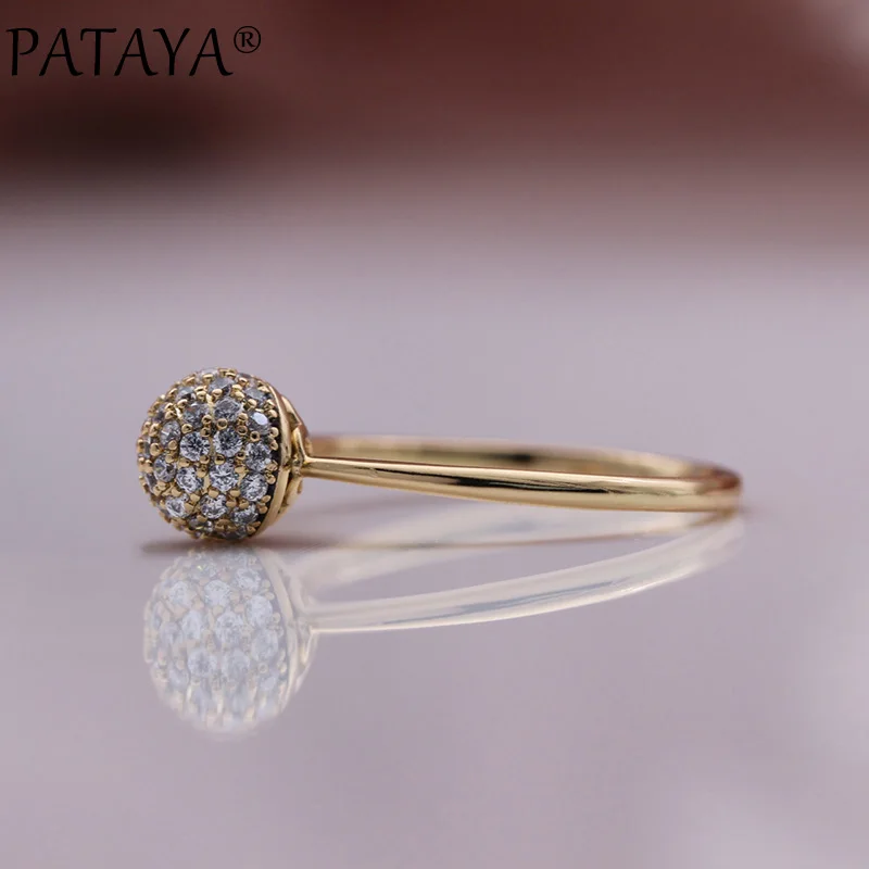 PATAYA New 585 Rose Gold Color Spherical Rings Micro Wax Inlay Natural Zircon Trend Women Rings Wedding Luxury Fashion Jewelry