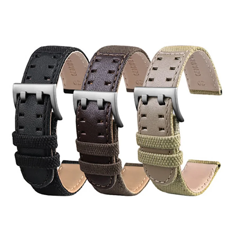 Canvas Leather Bottom For Hamilton Khaki Field Watch H760250 H68201993 H7060596 Nylon Watchband Seiko Men Sport Strap 20mm 22mm