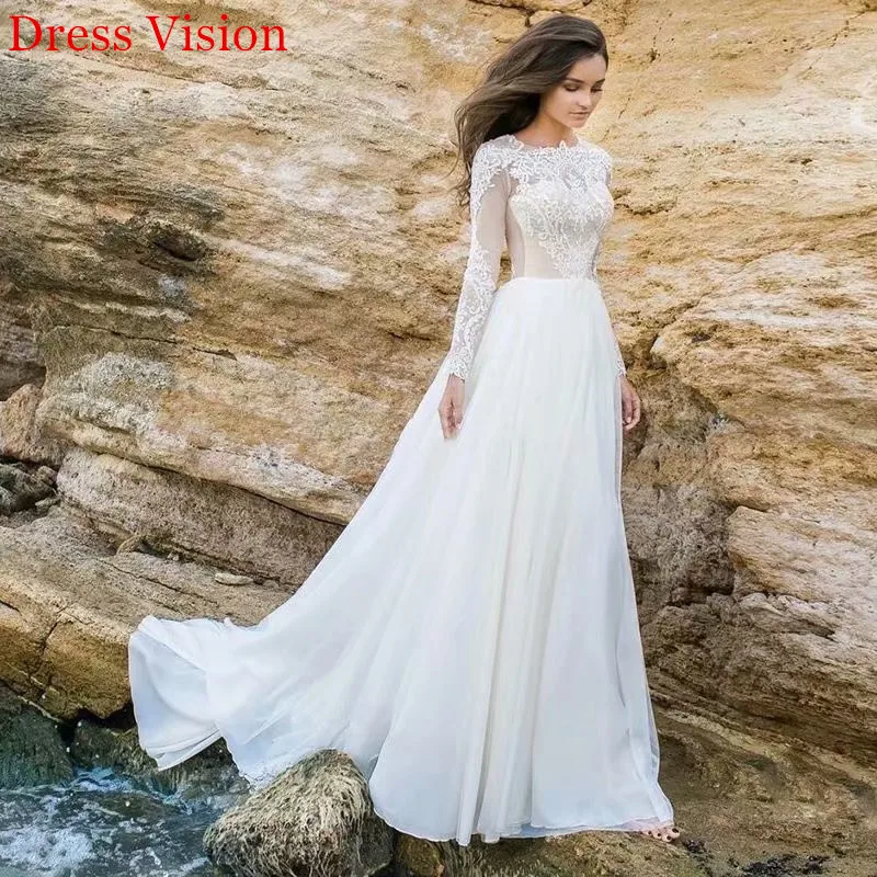 Hot Sale платье Boho Lace O-Neck Long Sleeves Vestido De Noiva Wedding Dress Robe De Soiree Bride To Be Vestidos De Fiesta