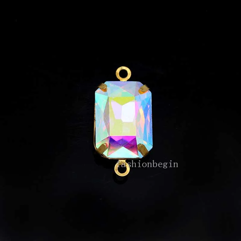 Sewing Rectangular octagon Rhinestones Glass Crystal Stone Gold base Glass crystal double loop pandent Jewelry accessories DIY