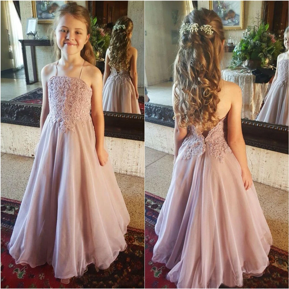 

Girls Pageant Flower Girls Dresses Kids Formal Wear Birthday Christmas Wedding Party Events New Chiffon Applique Custom