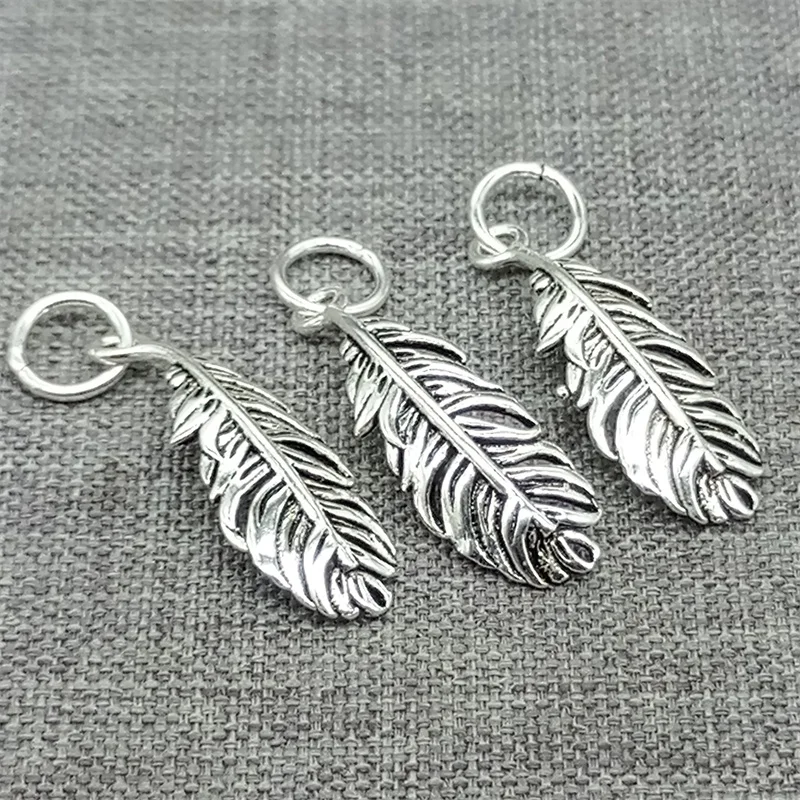 6 Pieces of 925 Sterling Silver Feather Charms for Bracelet Necklace