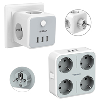TESSAN EU Plug USB Socket with 4 AC Outlets and 3 USB Charging Port 7 in 1 Wall Multiple Charger Travel Adapter with Home Switch