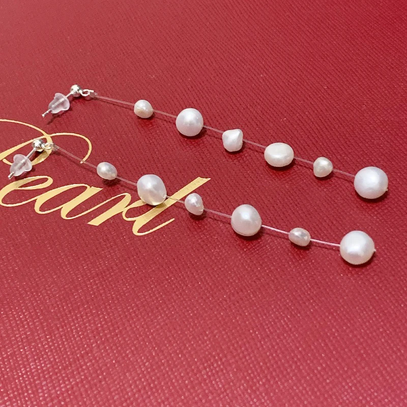 Long Baroque Pearl Earrings Real 925 Sterling Silver Tassel Drop Earrings For Women Fashion Wedding Gifts 2021 Trend New
