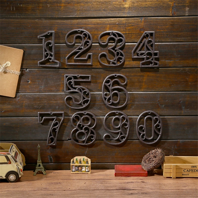 Industrial Cast Iron House Number American Style Door Numbers Address Customized Number For Home Restaurant Wall Living Room