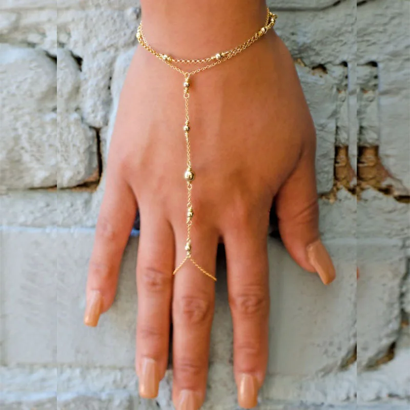 Gold Hand Chain, Hand Jewelry, Slave Bracelet, Boho Finger Bracelet , Ring Chain Attach Bracelet, Friendship Bracelet