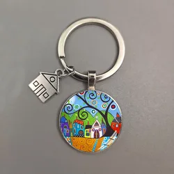 Key To The New House Kechain Beautiful House Under The Starry Sky Key Ring Personality Jewelry Gift Key Holder for New Home