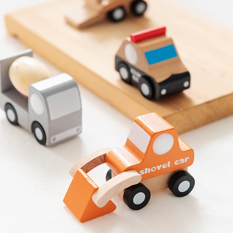 Juego de Mini coches de madera para niños, juguete de simulación de dibujos animados, transporte, avión, camión, modelo Montessori, juguete