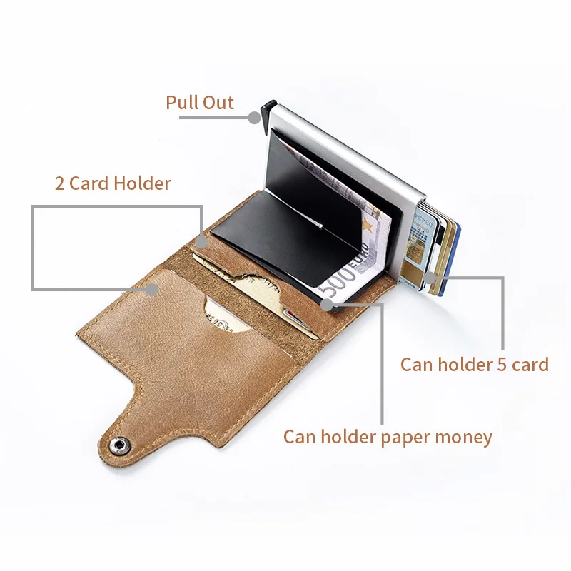 Véritable cuir hommes en aluminium portefeuille poche arrière ID support de carte rfid blocage Mini magique portefeuille automat images - 6