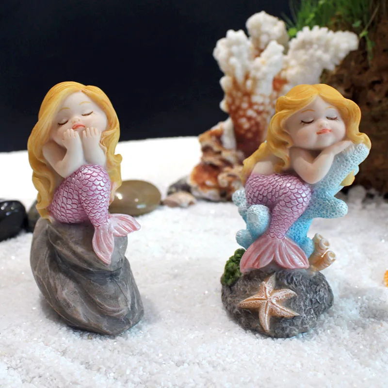 Cute Mermaid Resin Crafts, Creative Animal Figurines, Miniatures Fish Tank Arts, Fairy Garden Desk, Home Decoration Accessories