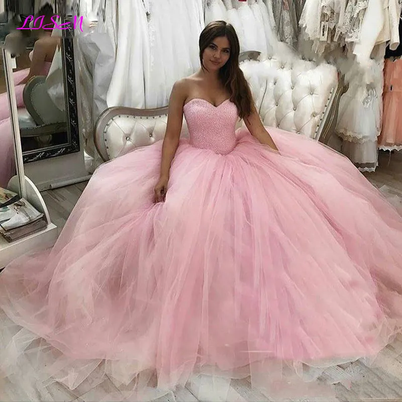 Vestidos De quinceañera con cuentas De corazón, Vestidos largos sin mangas De tul para fiesta Formal, vestido De graduación encantador, 15 años