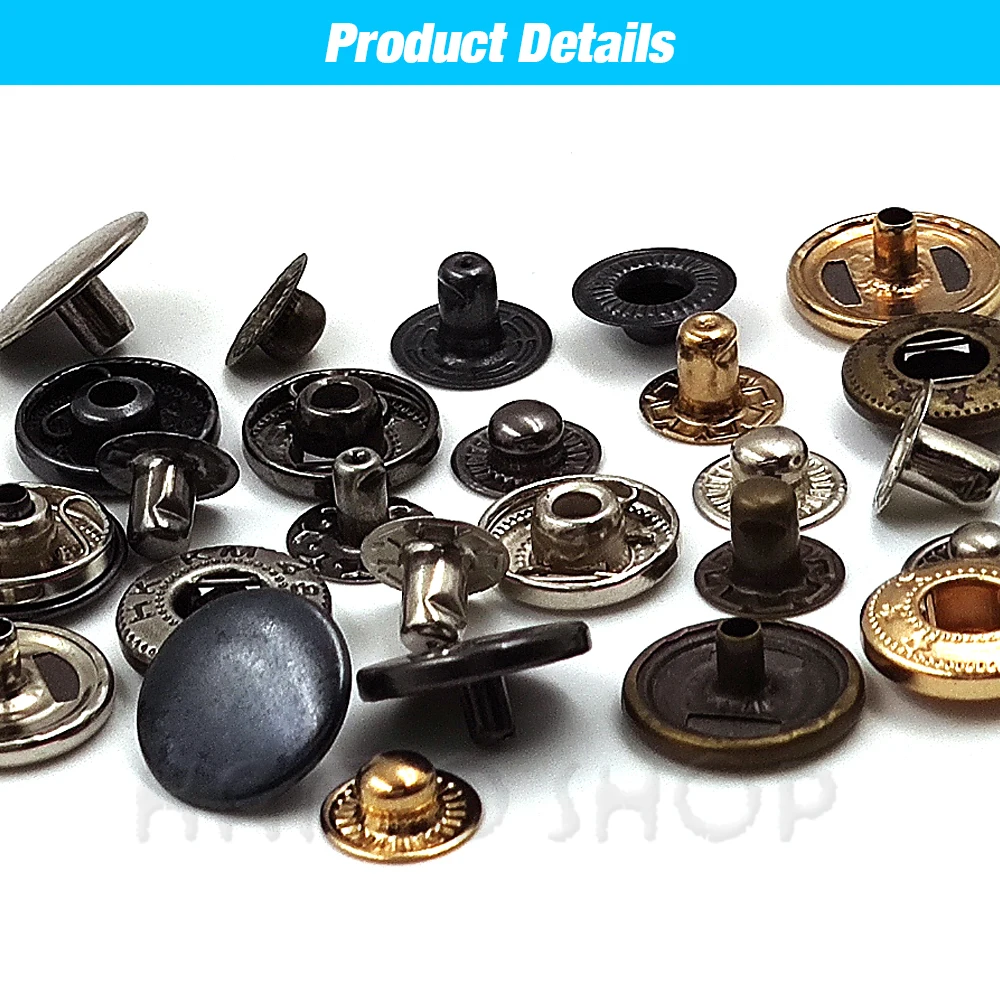 50set Snap Fasteners Metal Snaps Press Button Studs Optional Installation Tools Kit For Leathercraft Clothes Garment Bags Shoes