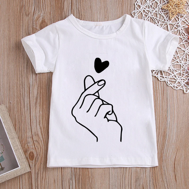 

New Brand Girls Than Heart Print T Shirt Unisex Harajuku Tee Clothes Children Cartoon Top 2 3 4 5 6 7 8 Years Kids Birthday Wear