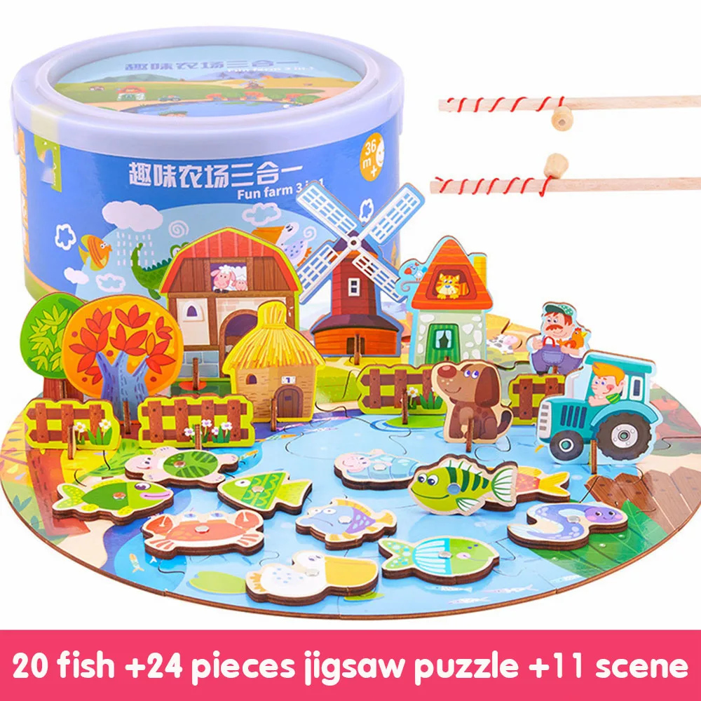 Dziecko wczesna edukacja rekwizyty magnetyczne idź na ryby gra planszowa zabawki drewniane inteligencja dla dzieci zabawki edukacyjne puzzle Montessori zabawki