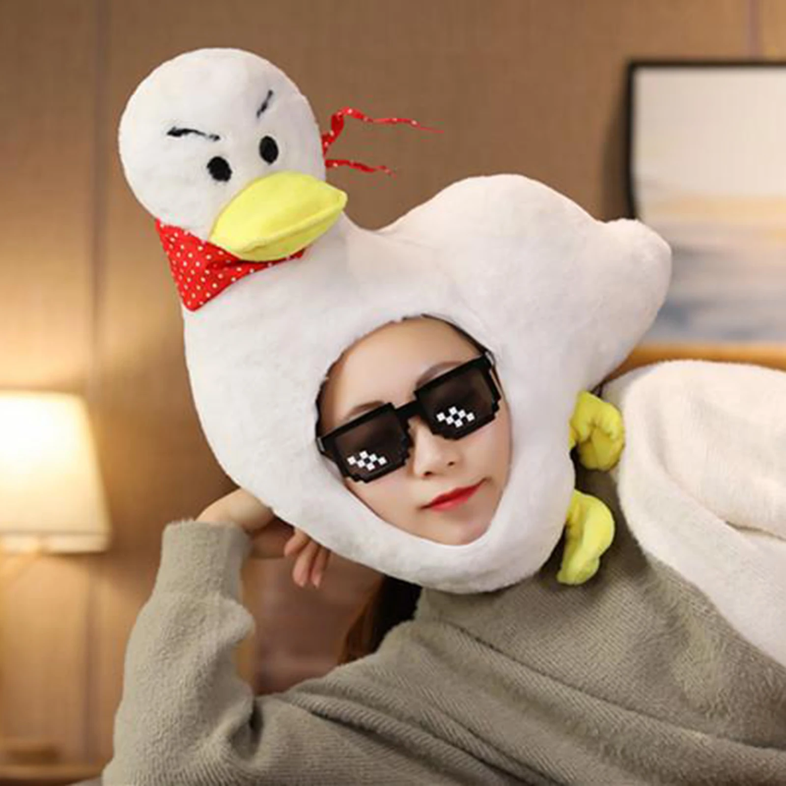 Funny Cute Soft Warm Winter Plush Duck Hat Holiday Party Headwear Cap Beanie Hat Kids Adults Gifts One Size Halloween Costume