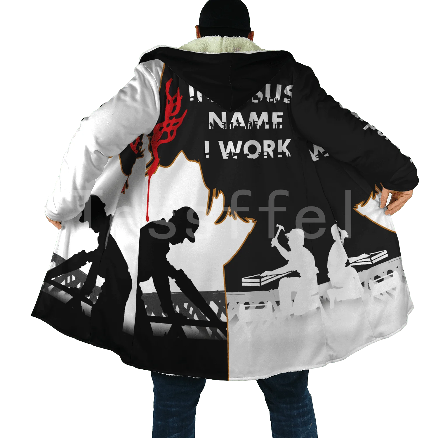 Tessffel Carpenter Woodworking 3D Printed Fashion Winter Men/Women Hooded Cloaks Fleece Wind Breaker Unisex Casual Warm Overcoat