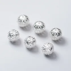 1 Pc/Lot 925 Sterling Silver Craftwork Pretty Round Ball Loose Beads 9mm Woven Bracelet Spacer New Fashion DIY Jewelry Findings