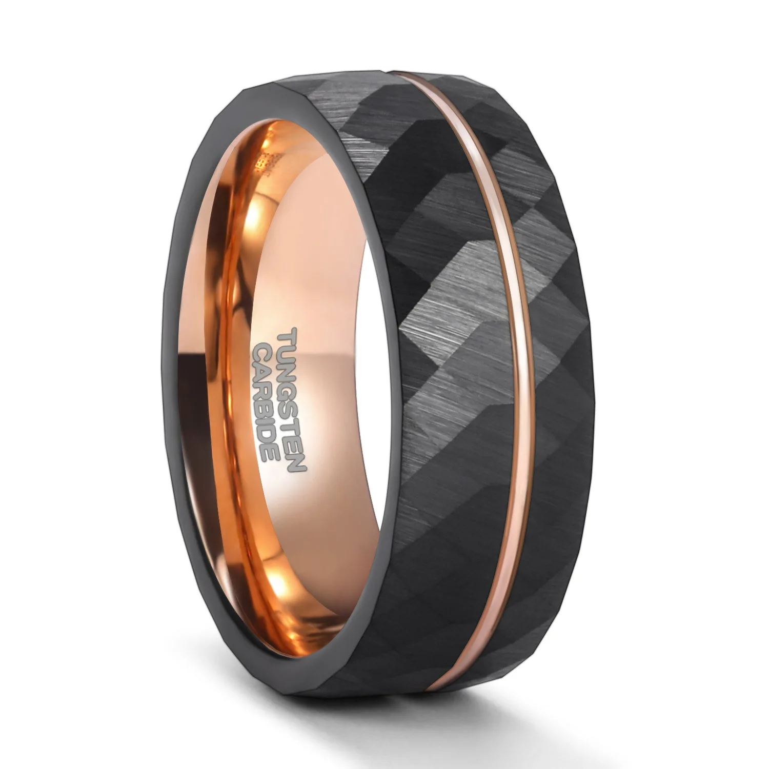 6mm 8mm Width Tungsten Carbide Band for Couples Black& Rose Gold Colors Faceted Design Size 5-14