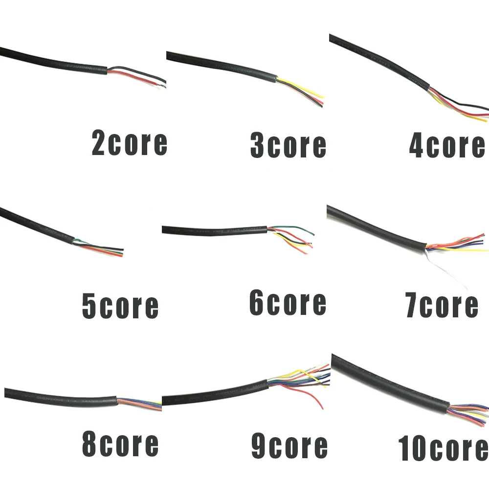 26AWG 28 AWG Signal Cable RVV 2/3/4/5/6/7/8/9/10 Cores TC Copper Conductor Electric RVV Black Sheathed Mounting Wire