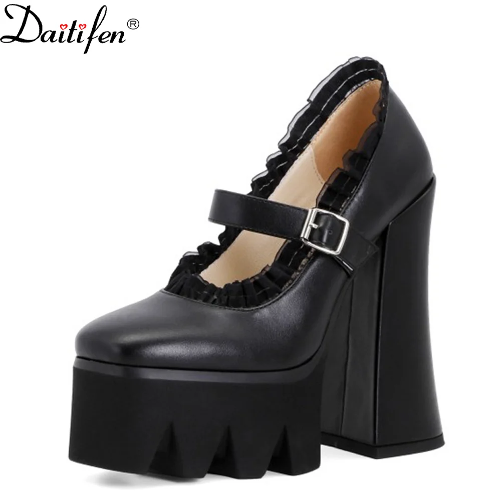 

Daitifen Punk Women T-strap Pumps Square Heels Platform Gothic Women Shoes Lace Concise Belt Buckle Girls Mary Jean Shoes Lolita