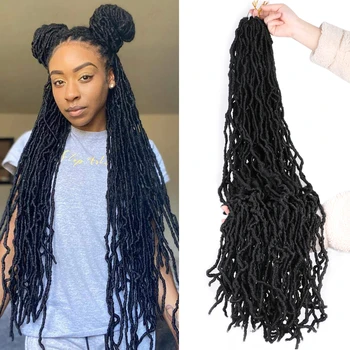 Mtmei Hair Faux Locs pelo de ganchillo rizado onda suave Locs trenzas de ganchillo 18 24 36 pulgadas extensiones de cabello sintético pre-bucle