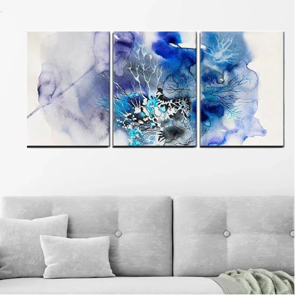 

5D Full Square Round Diamond Painting 3 Pieces Diamond Embroidery Triptych Abstract Painting of Blue Flowers Home DecorZP-4734