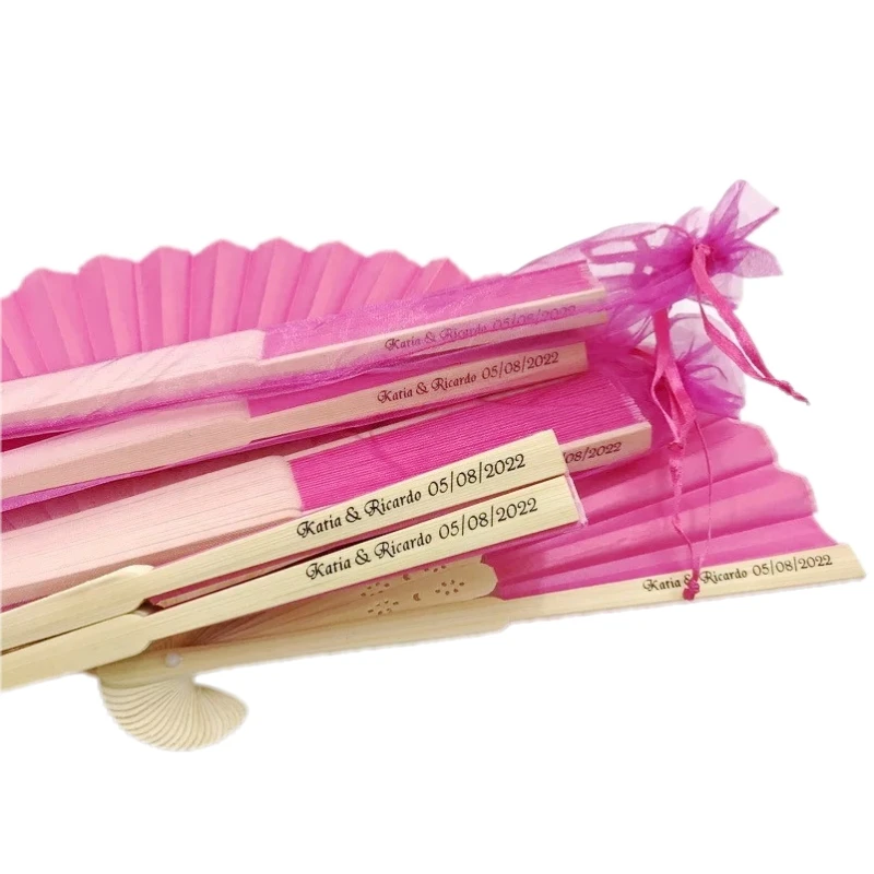 

20PCS Customized Silk Hand Fan with Organza Gift Bags for Wedding