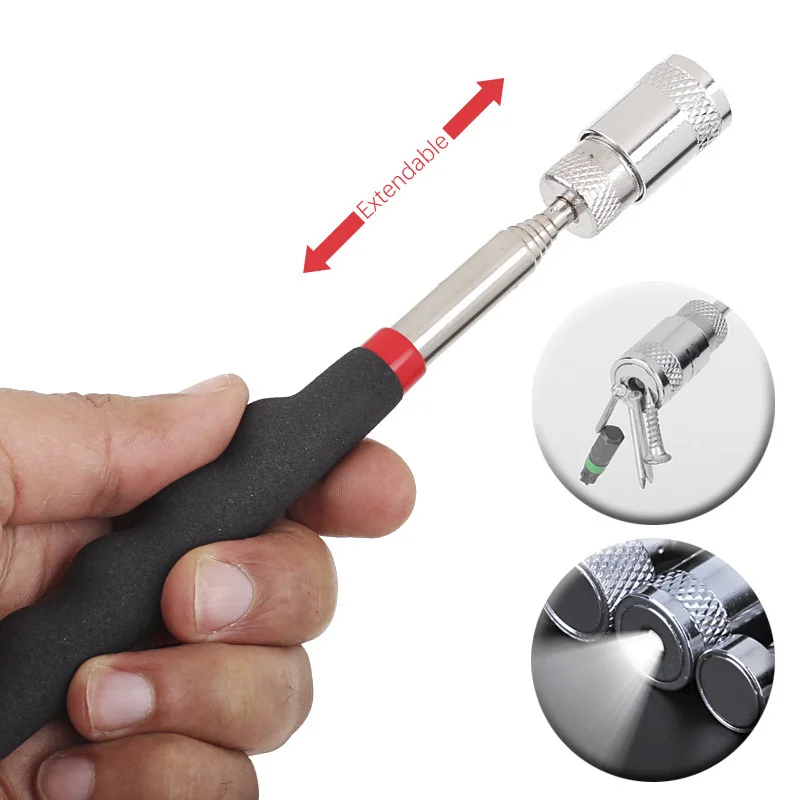 Hi-Spec 1pc 8lb LED Light Telescope Magnetic Pickup Tool,Magnetic Pickup Tool,Extendable Tool Kit With Led Light Inspection Tool