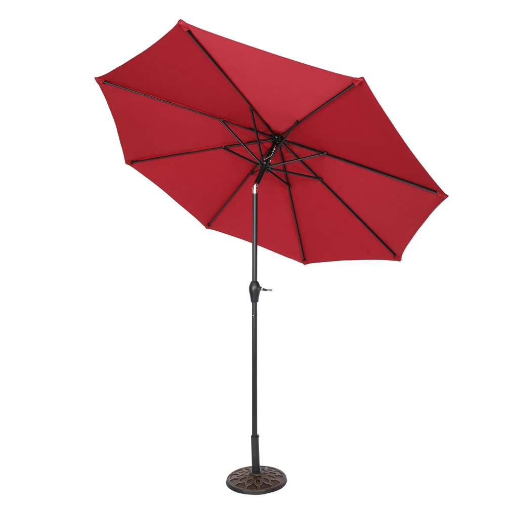 9FT Outdoor Patio Central Umbrella Waterproof Folding Sunshade 270x270x243CM Wine Red/Top Color Easy to Use[US-Stock]