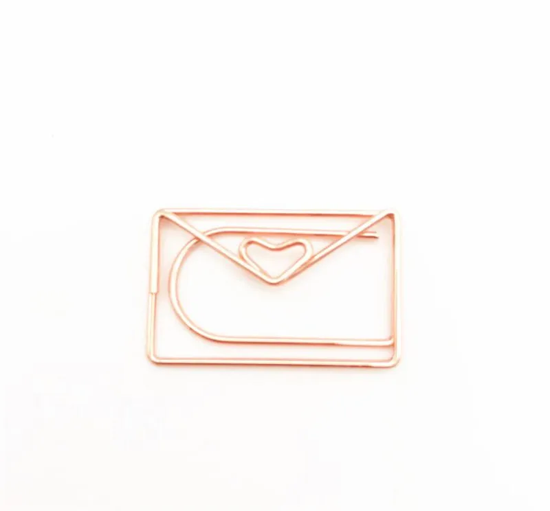 New 1000pcs/lot Rose Gold Love Paper Clip Creative Special-shaped Modeling Clip Metal Paperclips Metal Paper Clips Bookmark