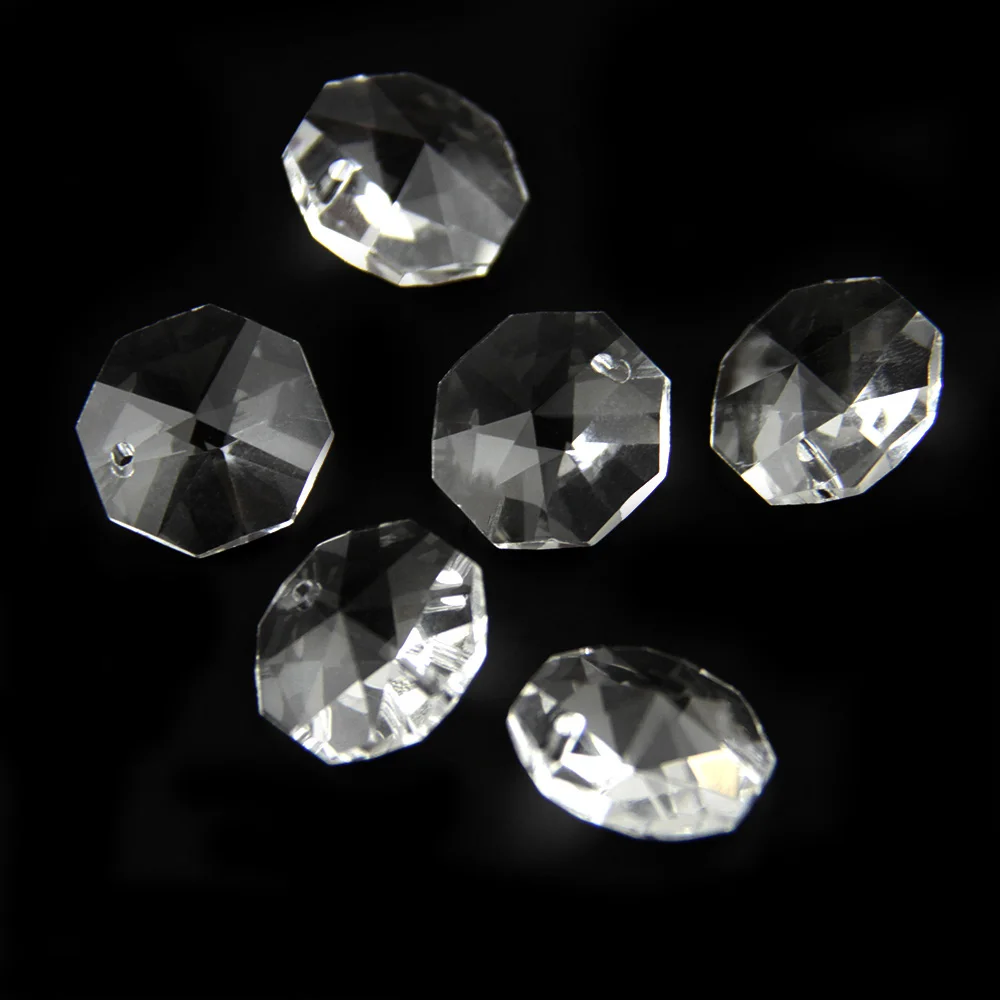 14mm 100pcs/1000pcs/2000pcs Clear Color Octagon Beads In 1 Hole/2 Holes For Chandelier Prism Parts