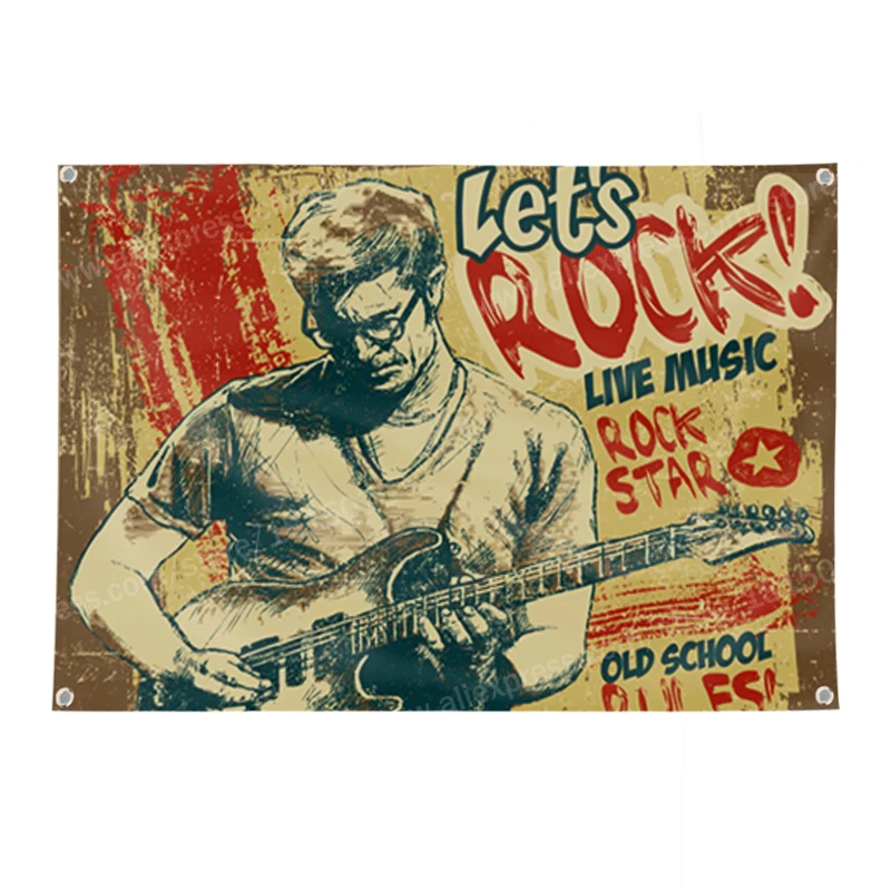 Let\'s Rock Flag Banner Music Rock Band Home Decoration Hanging Flag 4 Gromments In Corners 3*5FT 144*96CM