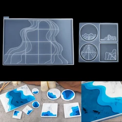 Rectangle Tray Silicone Mold Terraced Ocean Style Square Coaster Epoxy Resin UV Mold for DIY Resin Crafts Home Decoration Tools
