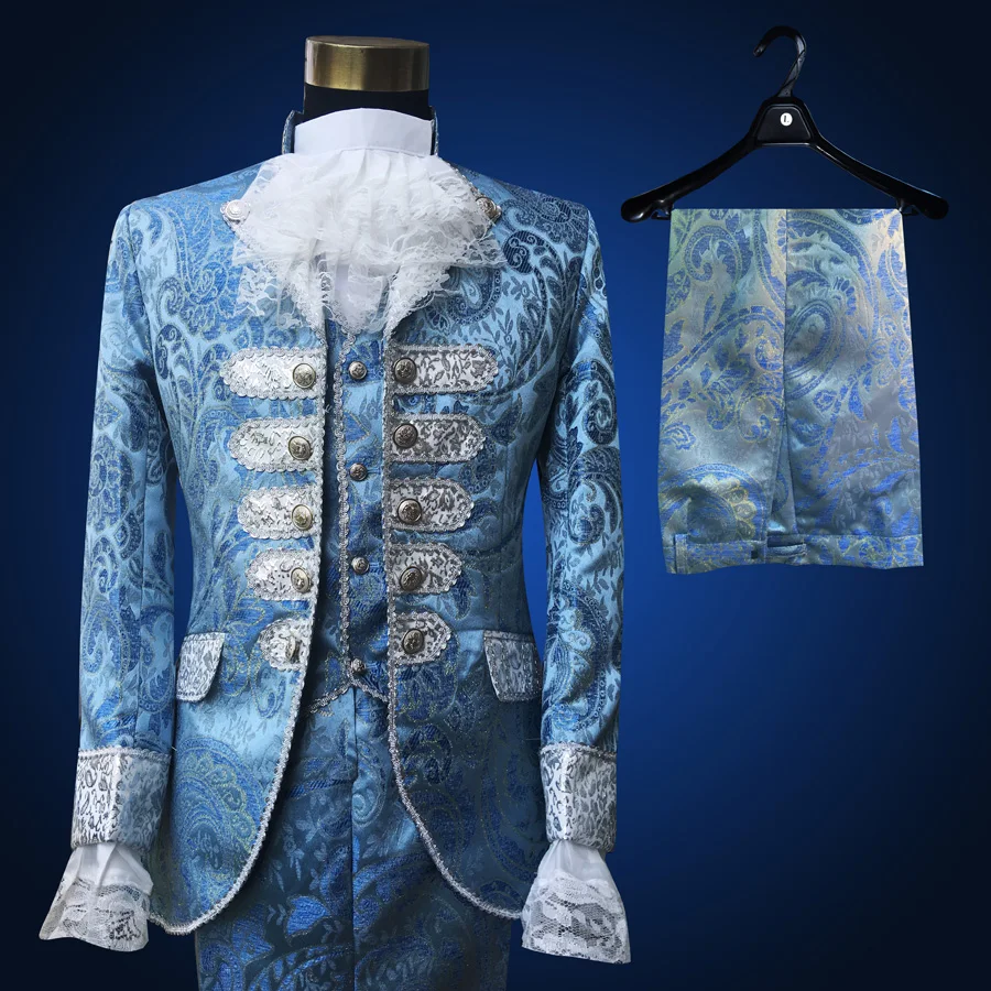 Host Studio shooting stage outfits Men's Blue Court dress Occident Wedding Blazers Suit Stage Singer chorus performance clothes