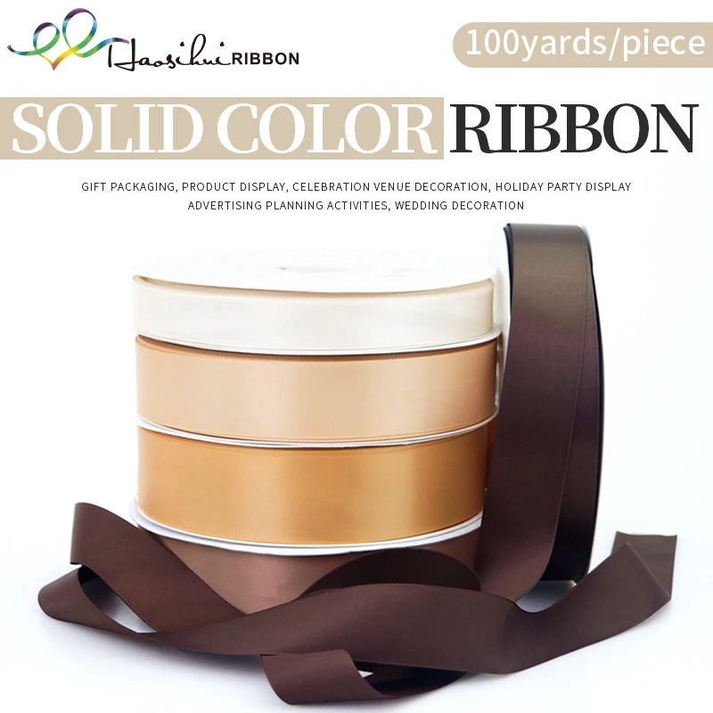 Pure Color Silk Ribbon, Wedding Decoration, Gift Packaging, Scrapbook Supplies, Sewing, 10-32mm, 100 Yards