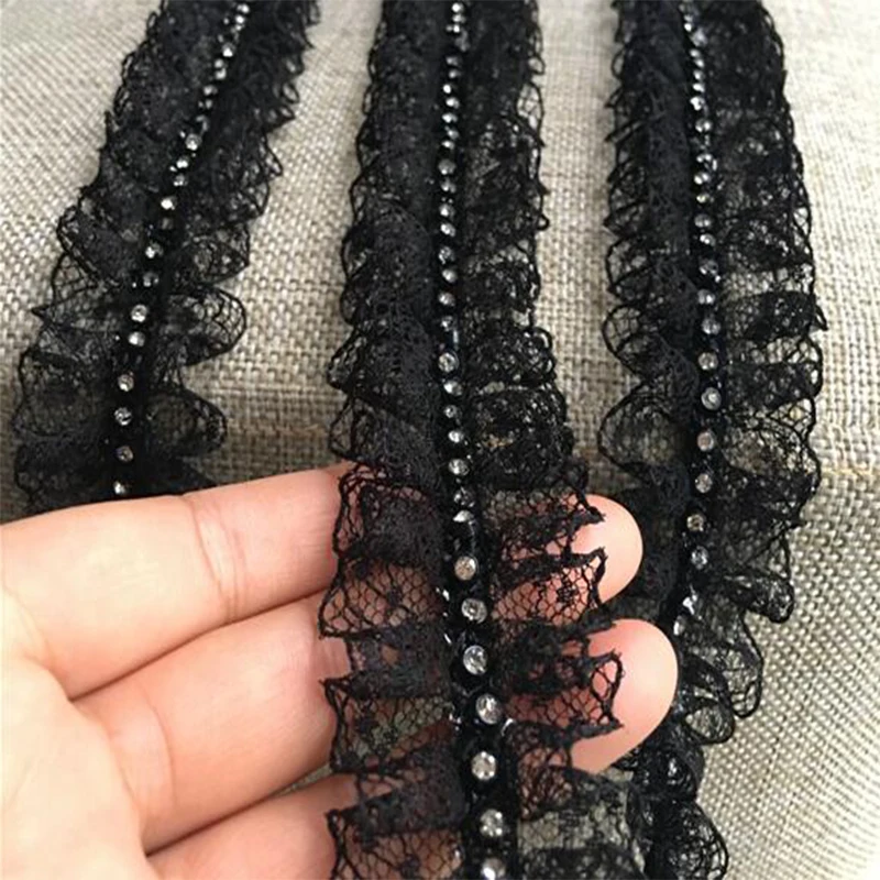4CM Wide New Embroidery White Black Flower Tulle Lace Fabric Trim Ribbon DIY Sewing Applique Collar Fringe Guipure Wedding Decor