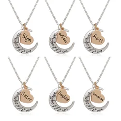 I Love You The Moon and Back Pendant Necklace Gifts for Mom/sister/daghter/nana/aunt/grandma