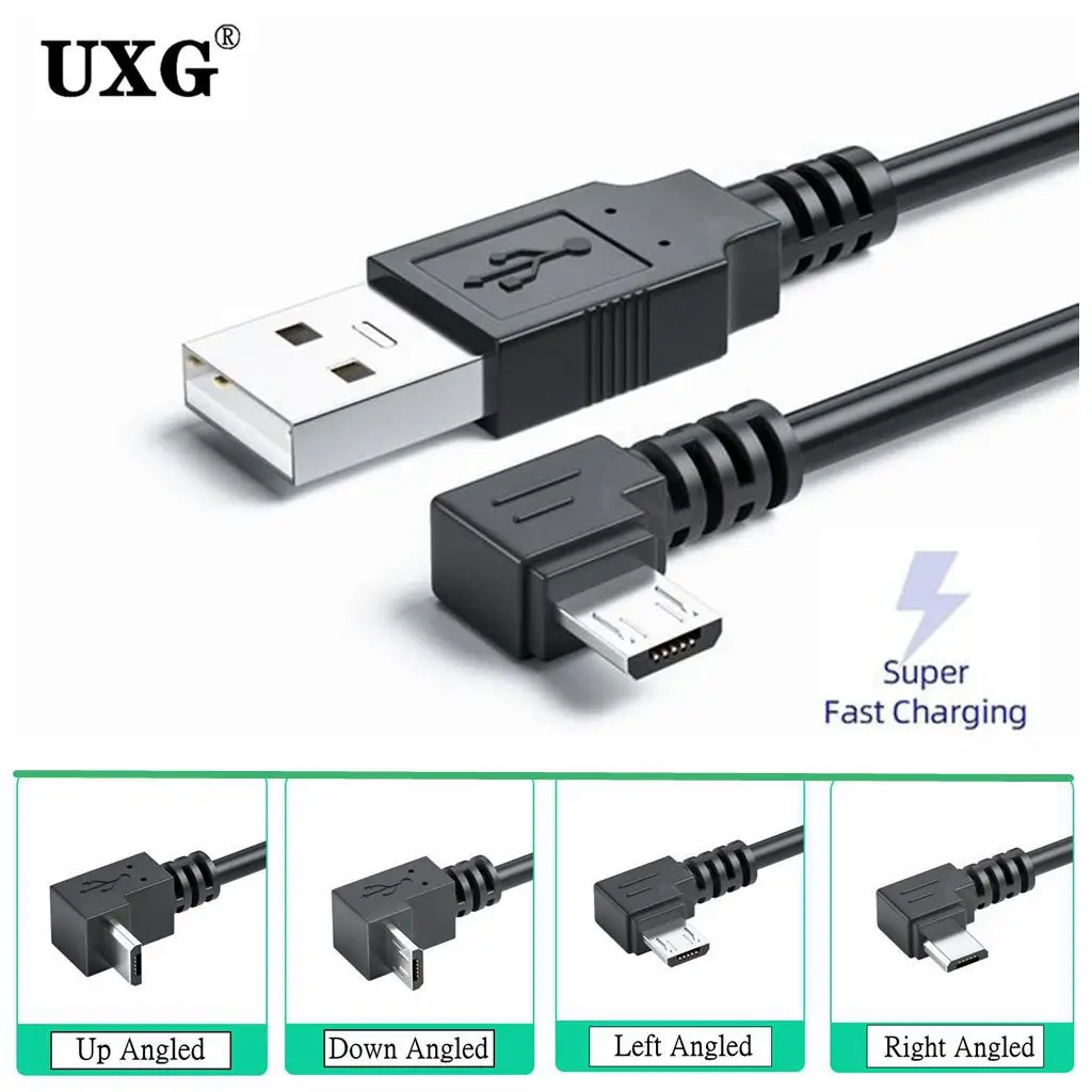 5M 3M Bis Unten Links Rechts Abgewinkelt 90 Grad USB Micro USB Stecker auf USB männlichen Daten Ladung 2A stecker Kabel 25cm 50cm für Tablet 5ft