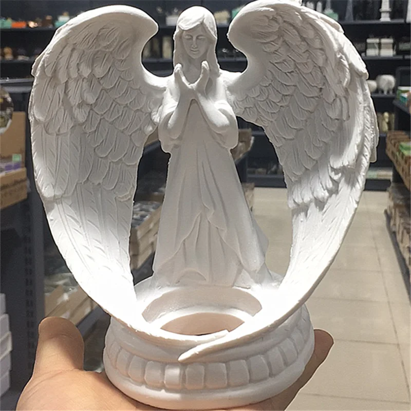 Natural lime carved angel wings crystal ball base bracket for home decoration