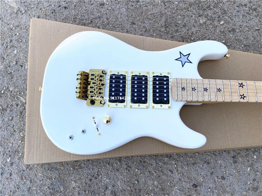 Custom version white double electric guitar five-pointed star inlaid gold accessories free shipping