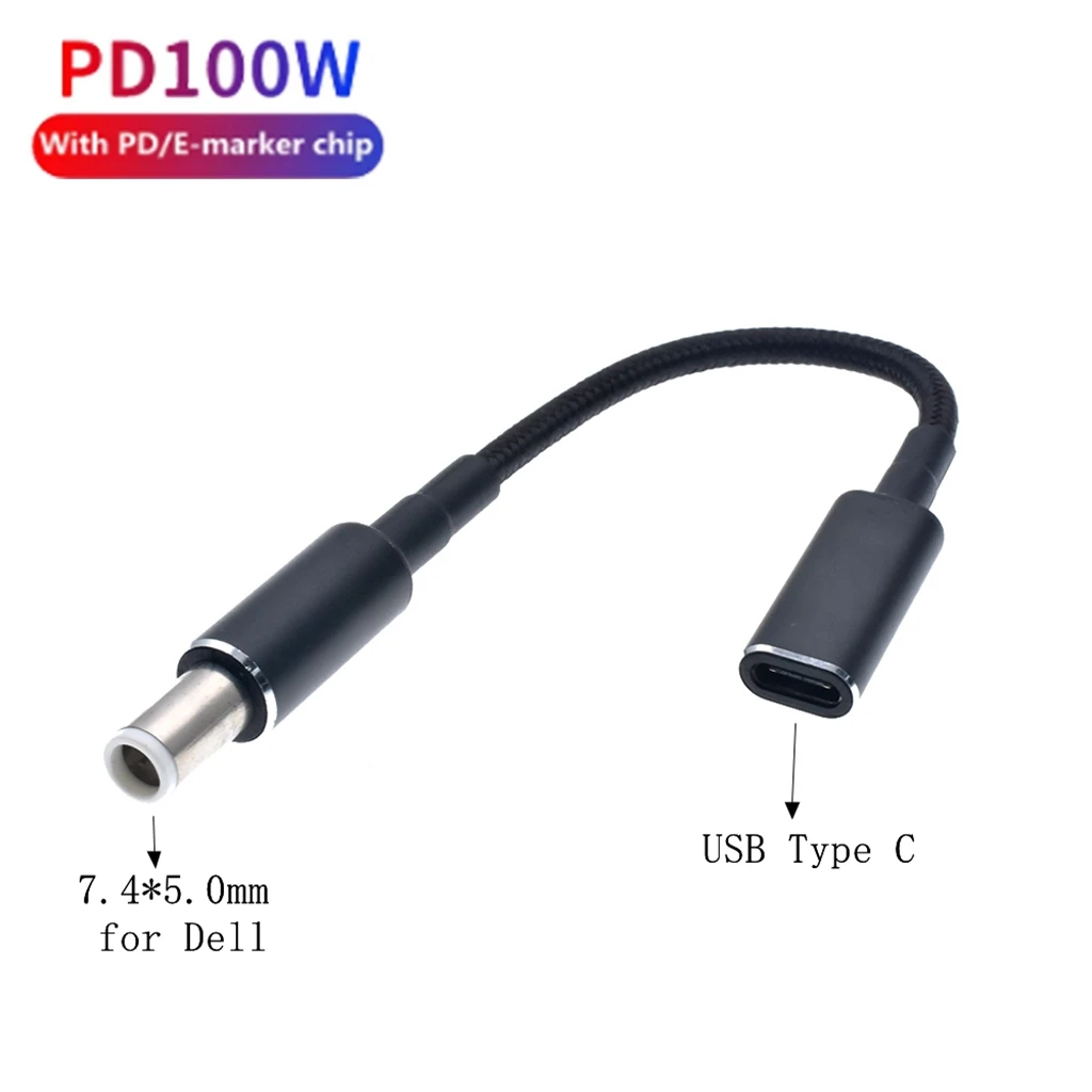 65W 90W Type-C Female to 7.4x5.0mm Male PD Charger Connector USB Type C Fast Charging Cable Laptop Adapter Converter for HP DELL