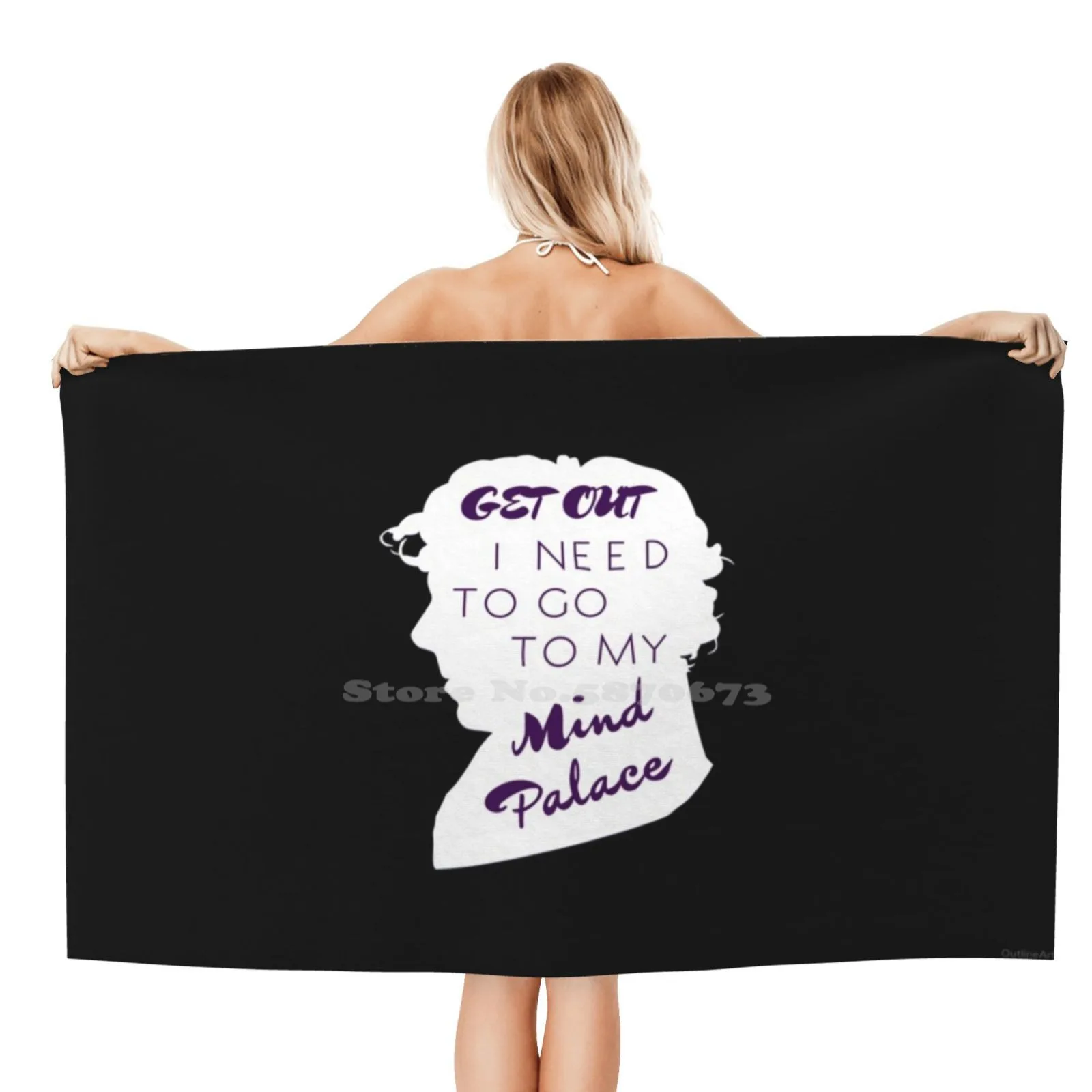 Bbc Sherlock Mind Large Bath Towel Beach Towel Sunscreen Blanket Sherlock Benedict Cumberbatch Profile Silhouette Black And