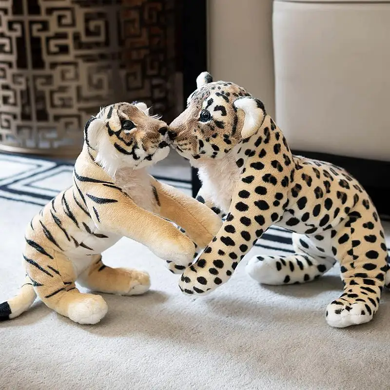 Soft Plush Toy Set - Tiger Lion Leopard Artificial Animals Baby Dolls Prone Design Birthday Xmas Gift for Kids B1800