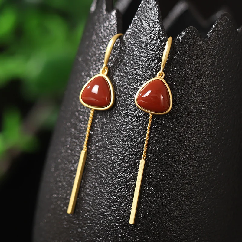 Hot Selling Natural Hand-carved Jade Mosaic Agate Silver Drop Earrings Gufajin Ear Studs Fashion Jewelry Men Women Luck Gifts