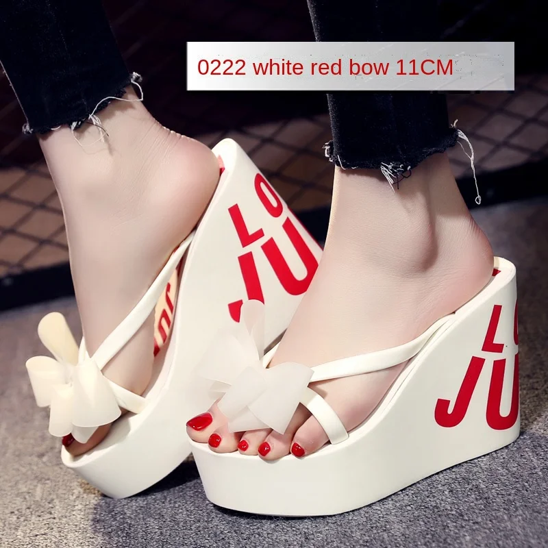 Summer Beautiful Ladies Super High-Heeled Platform Flip-Flops11cm Beach Shoes Wedding Slippers Women Luxury Heels Slippers