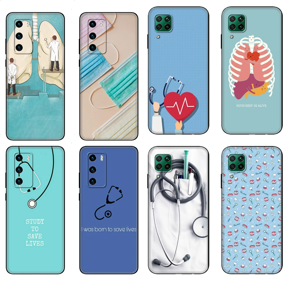 Black tpu Case For Huawei P30 Lite P30 Pro P40 Case For Huawei P40 LITE E P Smart 2020 Case Cover Nurse Medical Medicine