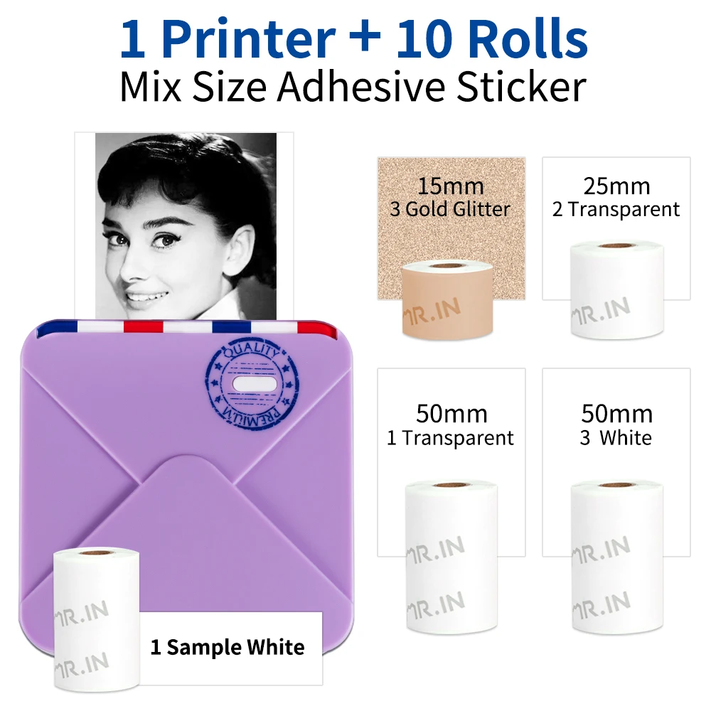 

Phomemo M02S Impressora 300dpi 53mm Photo Printer Mini Label Maker 15/25mm Kitchen Sticky Machine Thermal Paper Rolls